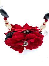 Load image into Gallery viewer, Evening Flower Bag | Vintage Rhinestone Buttons | Red Flower | Timeless Fashion | Beaded Handle
