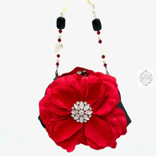 Load image into Gallery viewer, Evening Flower Bag | Vintage Rhinestone Buttons | Red Flower | Timeless Fashion | Beaded Handle
