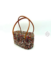 Load image into Gallery viewer, Mini Bali Beaded Handbag | Handmade Patterned Glass Beading On Ata Straw Purse Leather Straps
