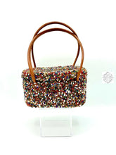 Load image into Gallery viewer, Mini Bali Beaded Handbag | Handmade Patterned Glass Beading On Ata Straw Purse Leather Straps
