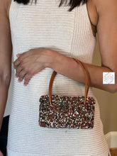 Load image into Gallery viewer, Mini Bali Beaded Handbag | Handmade Patterned Glass Beading On Ata Straw Purse Leather Straps
