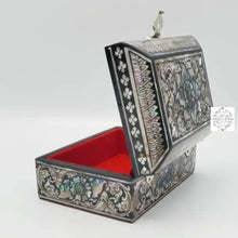 Load image into Gallery viewer, Mother of Pearl Handmade Jewelry Box | Floral Design with Clamshell Lock | Red Velvet Lining
