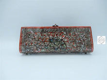 Load image into Gallery viewer, Mother of Pearl Long Clutch - Red and Pearl, Whimsical Floral Patterned Design Lacquered Evening Bag, Inlay Handbag with Maroon Velvet Lining
