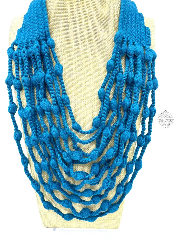 Peruvian Hand Knit | Soft Felt/Wool Necklace Unique Multi-Strand Design Spring Fashion Button