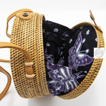 Load image into Gallery viewer, Round Ata Straw Shoulder Bag With Carving And Long Strap - 2 Styles
