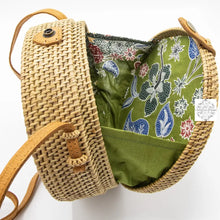 Load image into Gallery viewer, Round Ata Straw Shoulder Bag With Carving And Long Strap - 2 Styles
