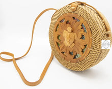 Load image into Gallery viewer, Round Ata Straw Shoulder Bag With Carving And Long Strap - 2 Styles
