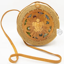 Load image into Gallery viewer, Round Ata Straw Shoulder Bag With Carving And Long Strap - 2 Styles Turtle
