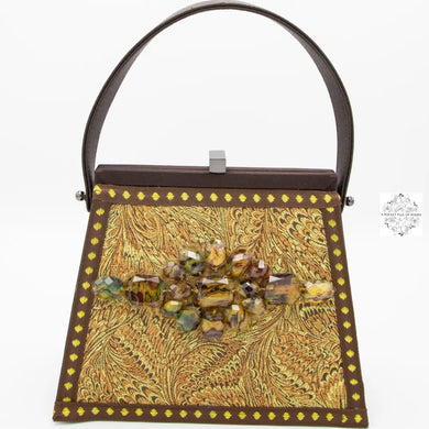 Small Trapezoid Bag In Ochre-Brown With Brown-Aqua Embellishment Specialty Bags