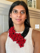 Load image into Gallery viewer, Spectacular Statement Red Beaded Necklace With Hook Closure | Dramatic Cascade Of Flowers Handbags
