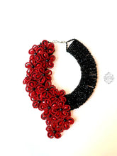 Load image into Gallery viewer, Spectacular Statement Red Beaded Necklace With Hook Closure | Dramatic Cascade Of Flowers Handbags
