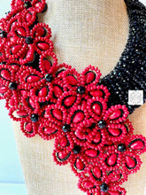 Load image into Gallery viewer, Spectacular Statement Red Beaded Necklace With Hook Closure | Dramatic Cascade Of Flowers Handbags
