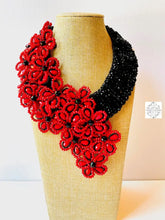 Load image into Gallery viewer, Spectacular Statement Red Beaded Necklace With Hook Closure | Dramatic Cascade Of Flowers Handbags
