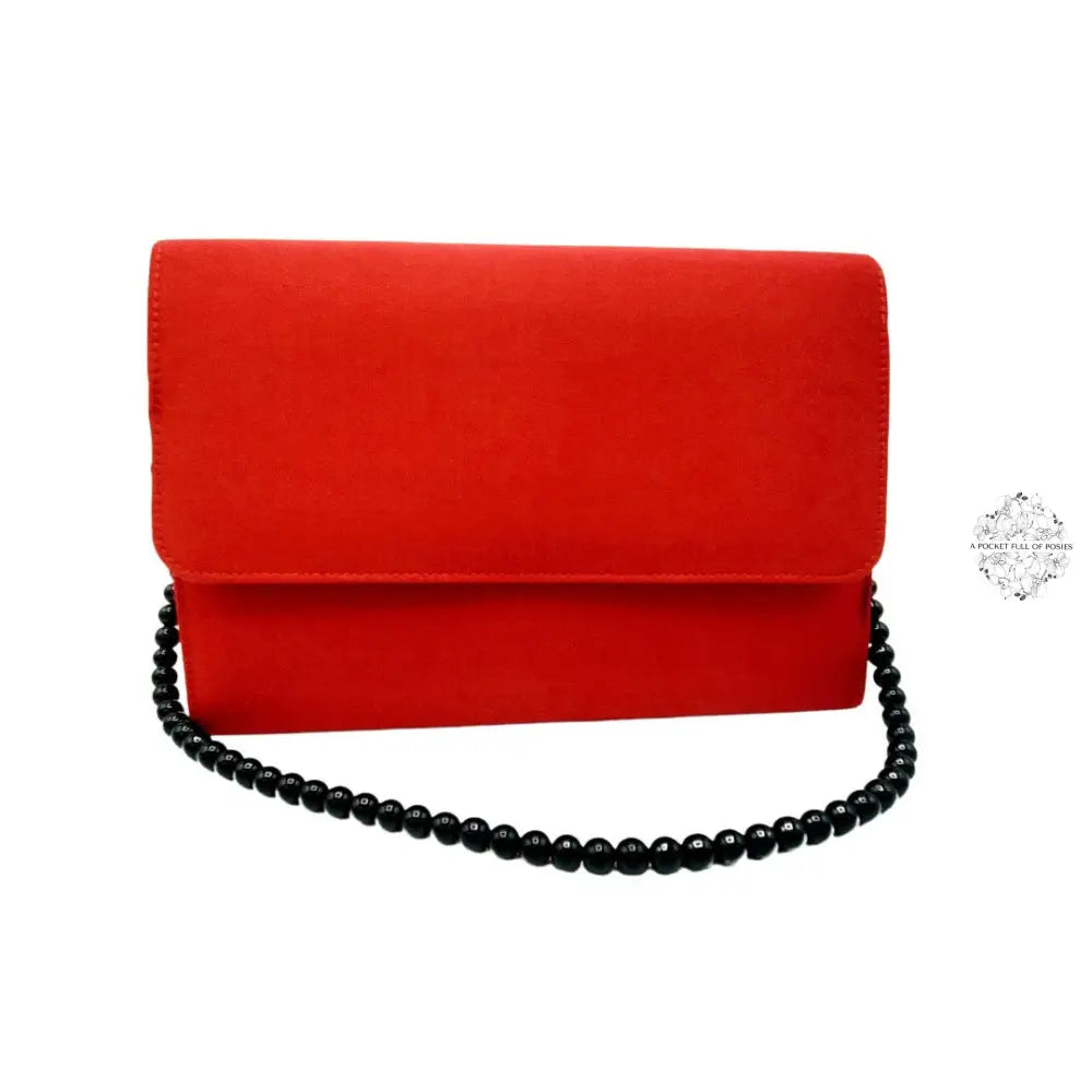 Thai Silk Evening Bag | Red Elegant Purse Special Occasions Medium Size White Or Black Pearl Short