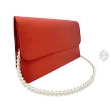 Load image into Gallery viewer, Thai Silk Evening Bag | Red Elegant Purse Special Occasions Medium Size White Or Black Pearl Short
