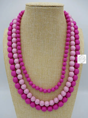 Three-Strand Two-Color Silk Beaded Necklace With Sliding Knot Tie - Cambodian Handbags