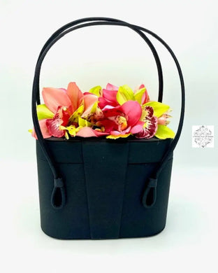 Top Lid Silk Handbag With Apple Green And Pink Orchids Handbag & Wallet Accessories