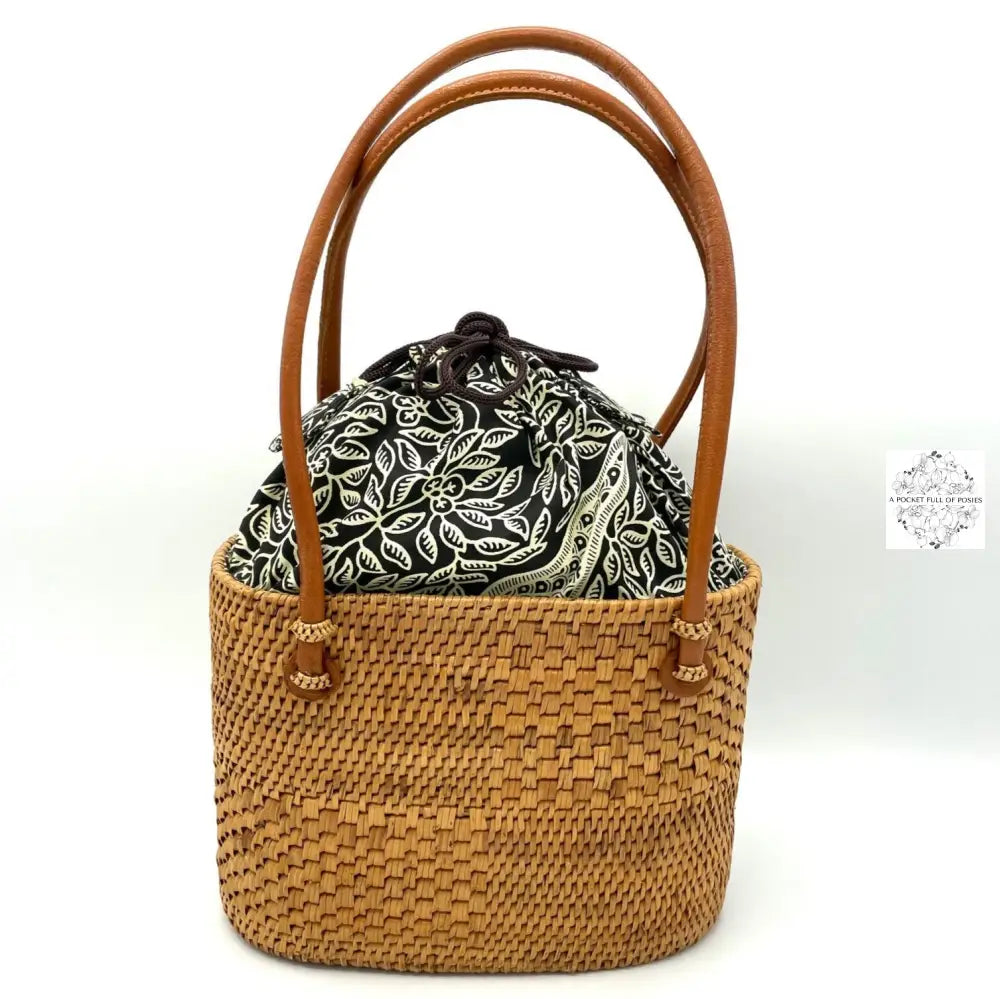 BLOOM Round Rattan Straw Bag with Batik Lining